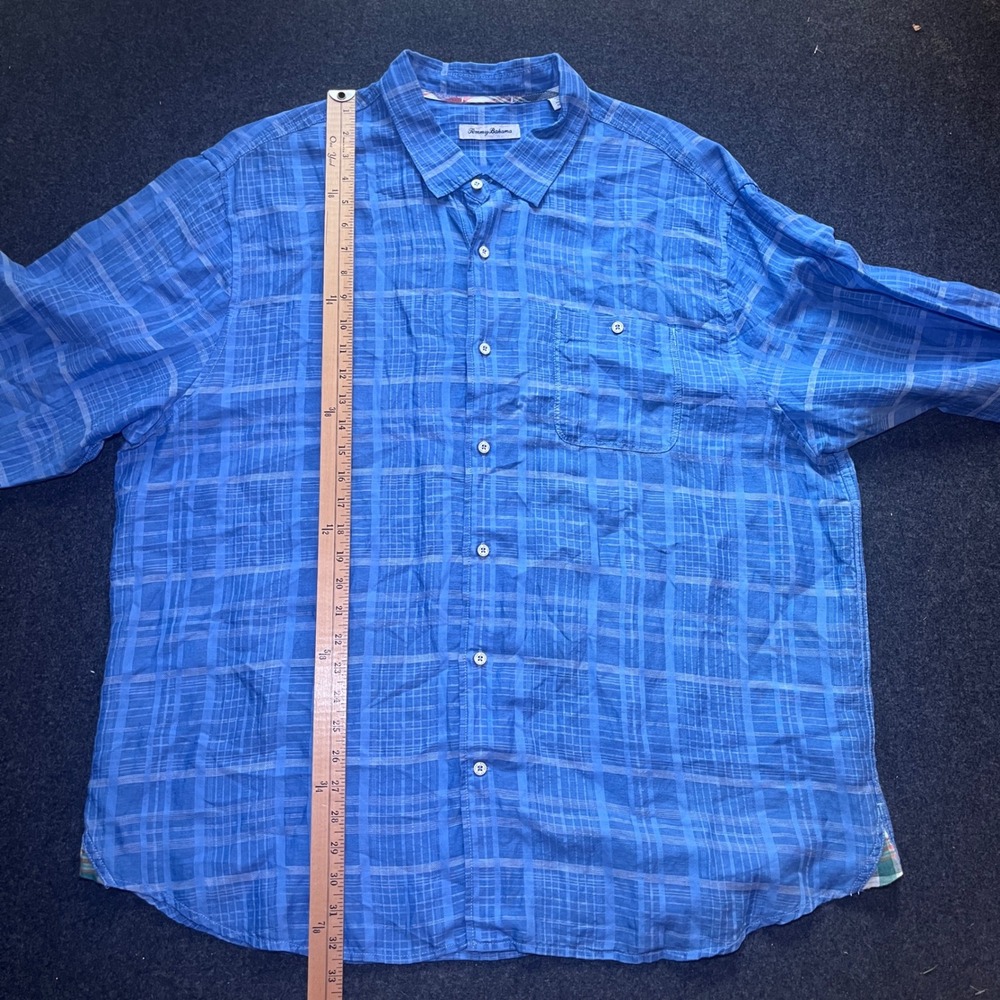 Tommy Bahama Shirt Mens 2XLB Blue Excellent Linen Tencel Plaid Long Sleeve - Picture 7 of 7